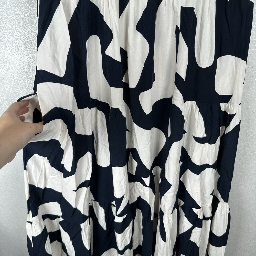 NEW Abel the Label Anthropologie Navy Blue Cream Abstract Maxi Dress Small Boho - Picture 3 of 7